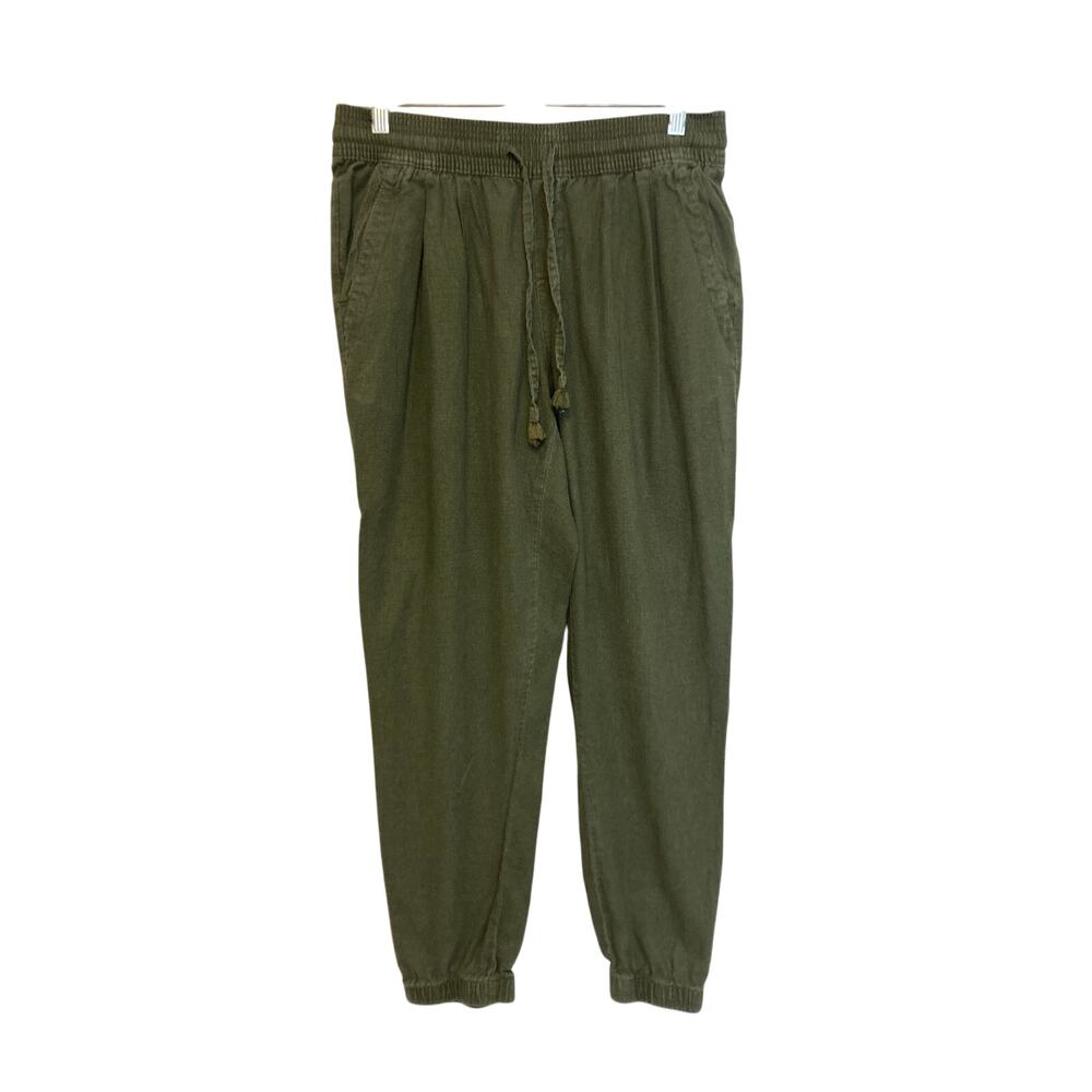 Time & Tru Linen Blend Green Pull On Drawstring Ankle Casual Jogger Pants Medium